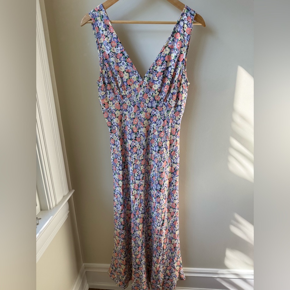 Rails Floral V-Neck Midi Dress in Pink, Blue, Purple
